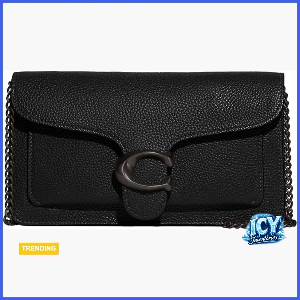 Polished Pebble Leather Clutch with Detachable Chain Strap